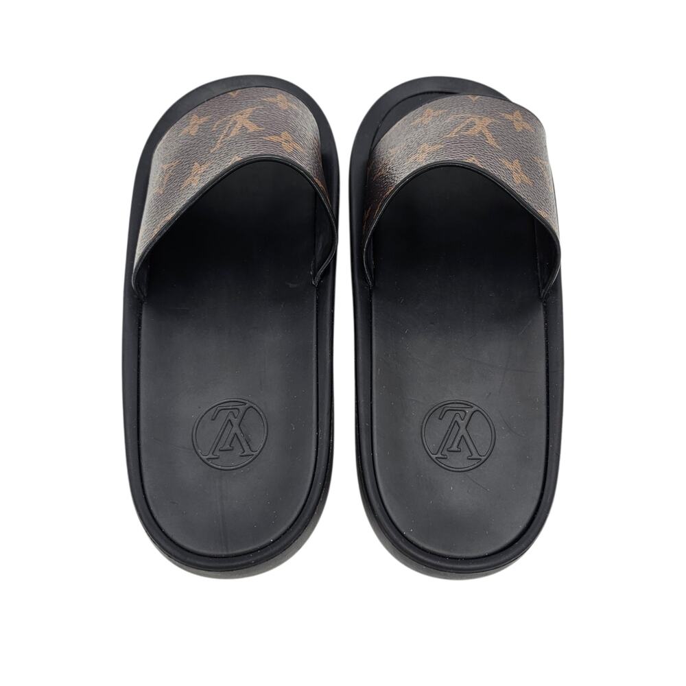 Louis Vuitton Sunbath Slide Sandal Flat Gold Brown Monogram Canvas Size 37 US 7 - Picture 4 of 10